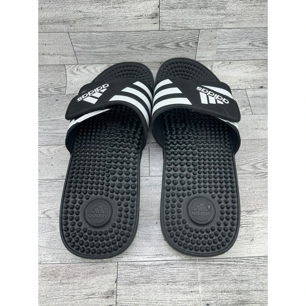 Adidas Adissage Men Black White Massage Footbed Slide Sandals F35580 Size‎ 12